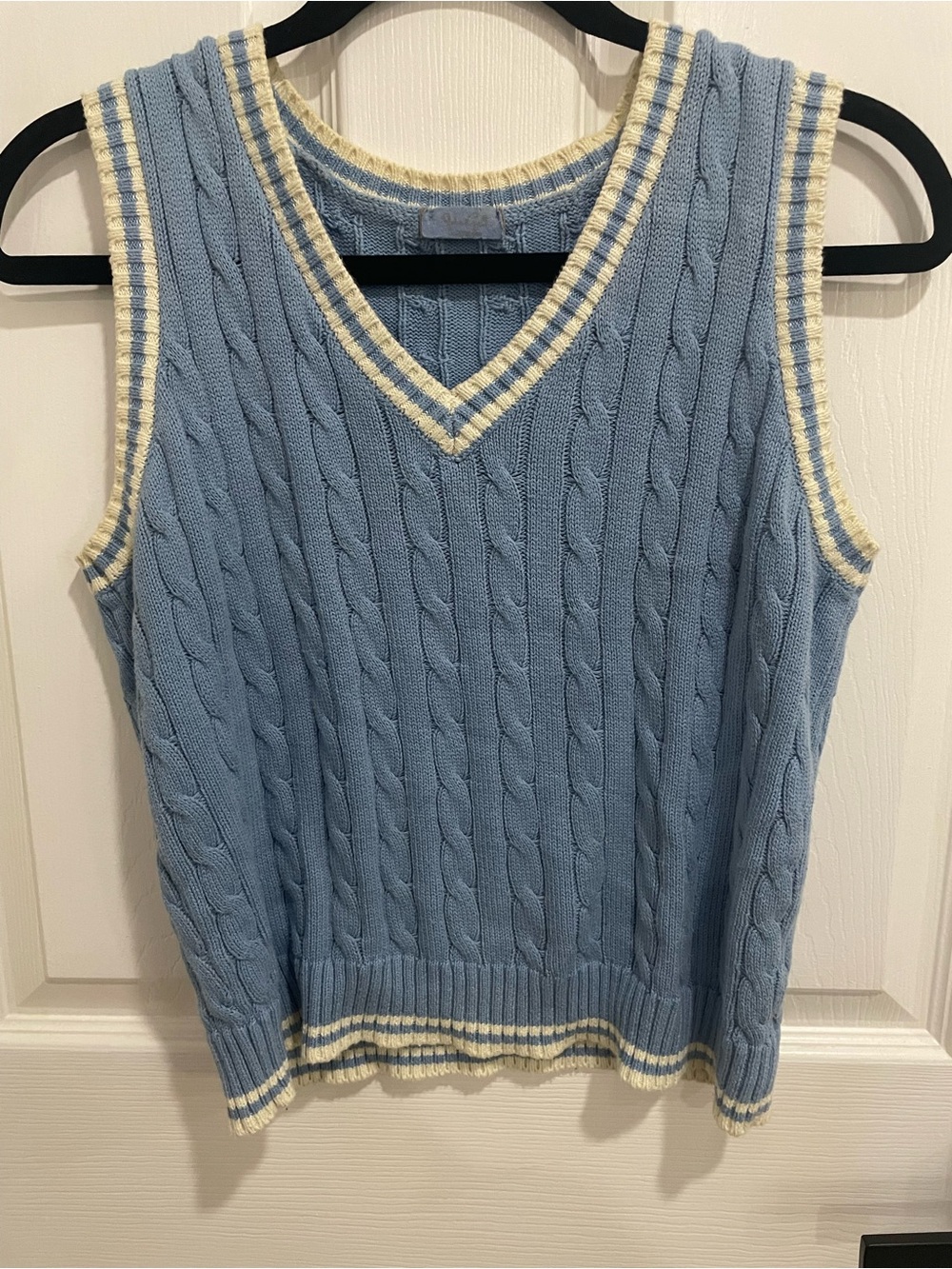 J. Galt blue cream cable knit vest